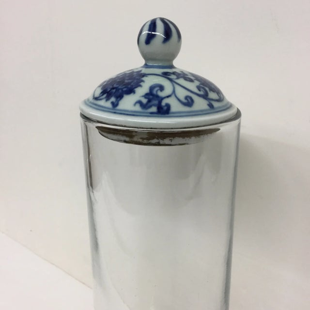 Chinese Vintage Glass Pillar With Antique Chinese Lid For Sale - Image 3 of 11