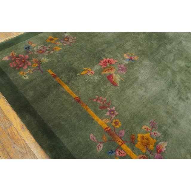 1920s Green Floral Bamboo Antique Chinese Art Deco Carpet 7' 10'' X 9' 7'' Knotted Wool Rug For Sale In New York - Image 6 of 11