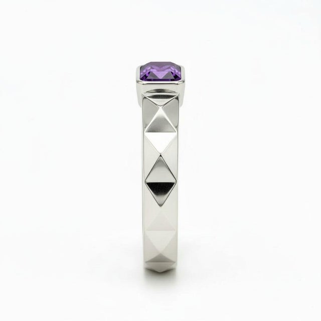 Not Yet Made - Made To Order Amethyst Solitaire Ring for Men Silver, Gold, Size 10 For Sale - Image 5 of 7