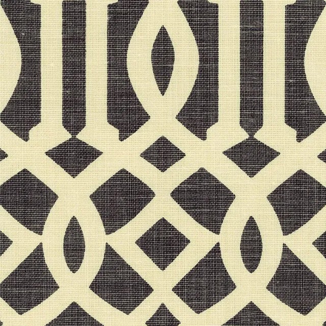 Schumacher Imperial Trellis Fabric in Parchment/Midnight For Sale
