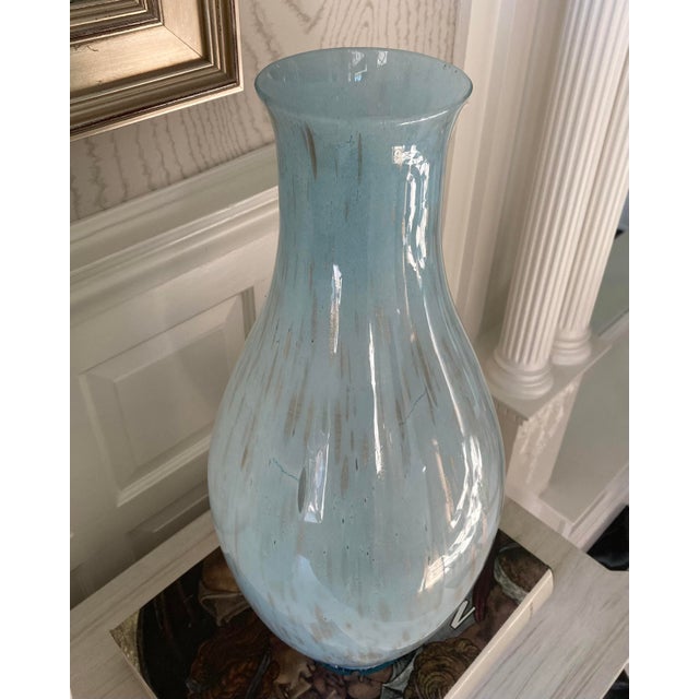 1970s Italian Murano-Style Handblown Blue Art Glass Vase With Gold and Silver Flecks, 21" For Sale - Image 12 of 18