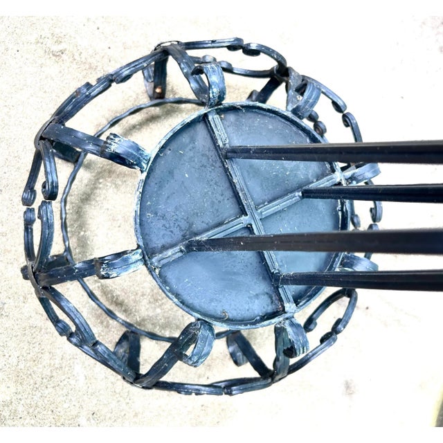 Metal Vintage Black Wrought-Iron Scrollwork Pedestal Plant Stand For Sale - Image 7 of 7