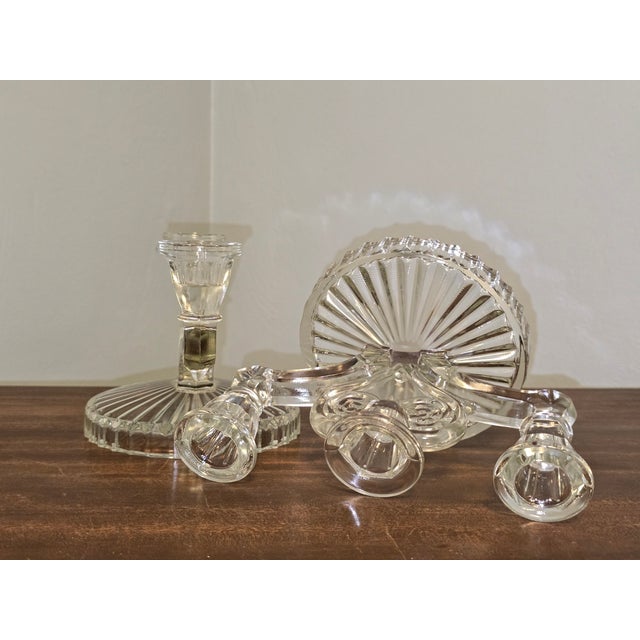 Vintage Pressed‑Glass Triple Spot Candleholders — Set of Two For Sale - Image 10 of 11