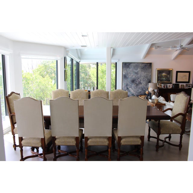 Vintage Provence Collection From Bussandri Arte Louis XIV Style Fabric & Leather Dining Chairs, Set of 10, C. 2003 For Sale - Image 16 of 18