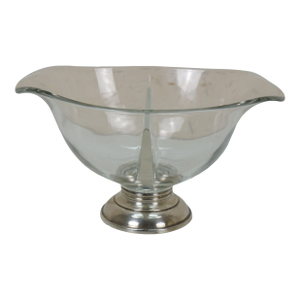 Mid 20th Century Web Sterling Silver Divided Glass Candy Nut Bon Bon Serving Bowl Compote 8"