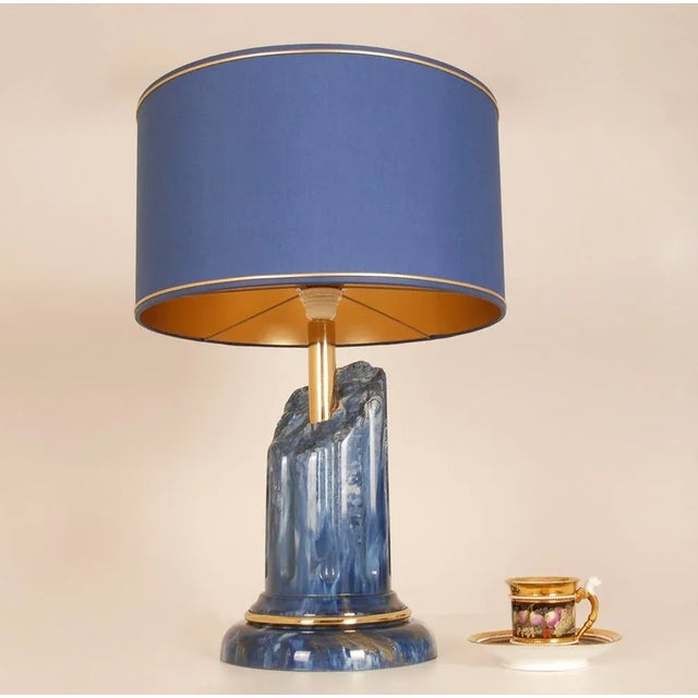 Mid-Century Modern Vintage Italian Table Lamps Lapis Lazuli Marble Blue Gold Column Lamps a Pair For Sale - Image 3 of 11