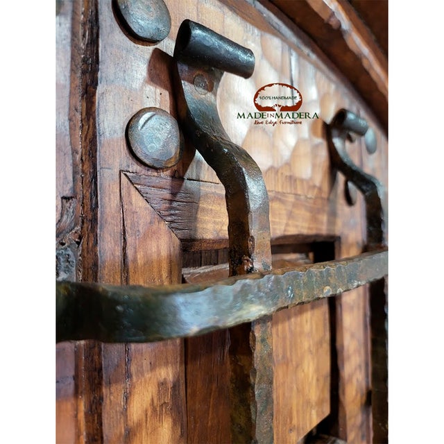 Handcrafted Solid Wood Rustic Exterior Double Door – Custom Mexican Design Made to Order For Sale - Image 4 of 12