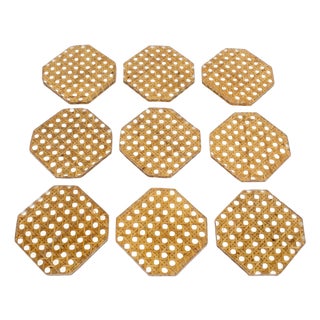 1970s Christian Dior Collection Lucite and Rattan Cocktail Coasters Set - 9 pieces For Sale