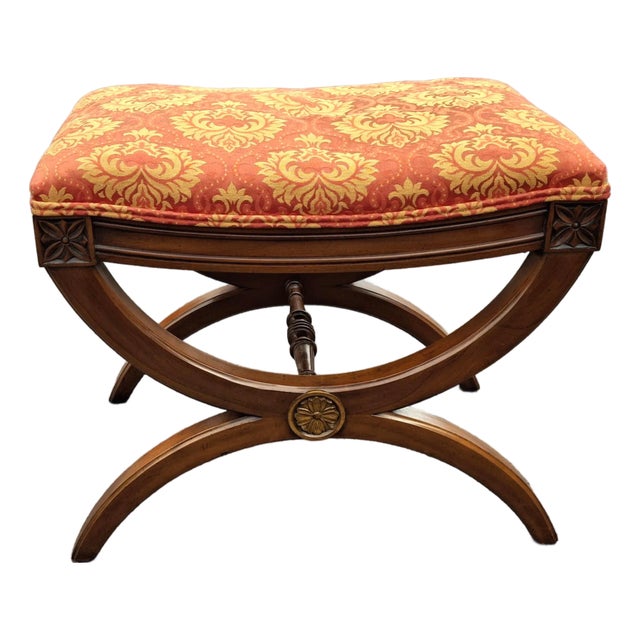 Mid 20th Century Kindel Furniture Walnut and Upholstered Curule Bench For Sale