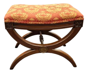 Mid 20th Century Kindel Furniture Walnut and Upholstered Curule Bench