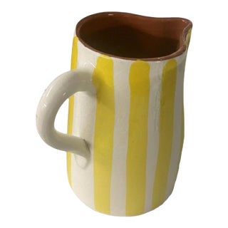 Hand Painted Moroccan Striped Ceramic Pitcher For Sale