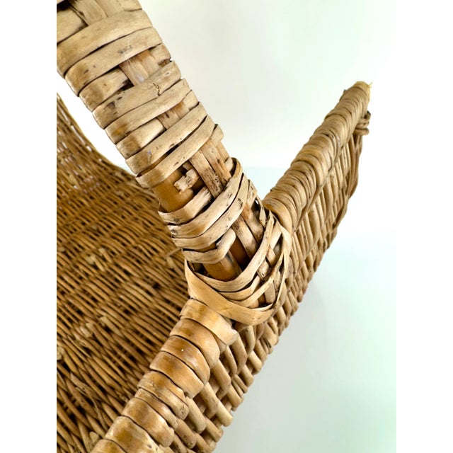 Vintage Woven Wicker Log Basket With Wrapped Handle For Sale - Image 9 of 15