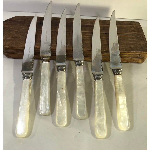 1950s Vintage Sheffield English Pearl Handled Steak Knives Set Of