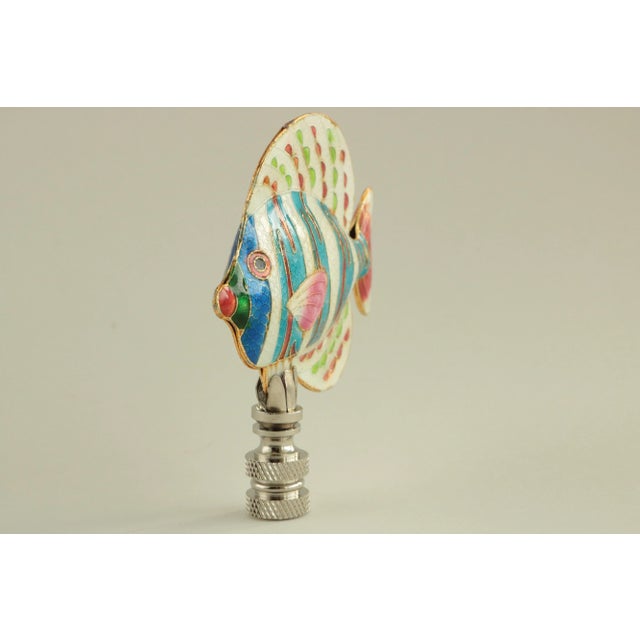 Striped Blue & White Angelfish Lamp Finial For Sale - Image 4 of 5