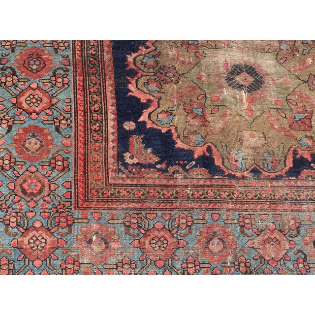 Large Antique Persian Malayer Rug Navy Field Medallion Floral Design Rug For Sale - Image 13 of 15