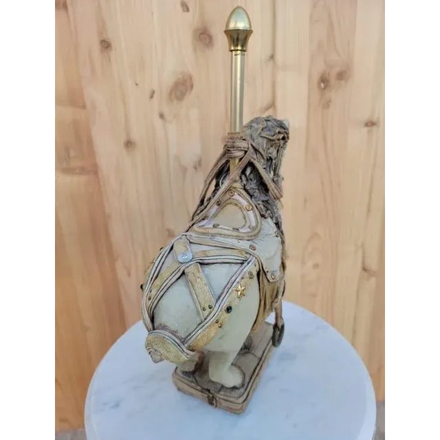 Cream Vintage Leather Carousel Horse Signed by Teresa Corning For Sale - Image 8 of 12