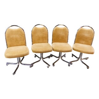 Daystrom Rolling Tubular Chrome Upholstered Chairs Set of 4 For Sale