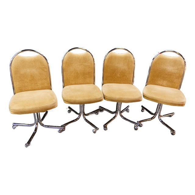 Daystrom Rolling Tubular Chrome Upholstered Chairs Set of 4 For Sale