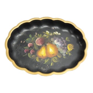 Vintage Toleware Oval Decorative Tray For Sale