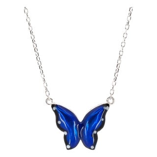 Spiritual Butterfly Blue Enamel Sterling Silver Necklace For Sale