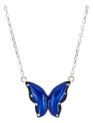 Spiritual Butterfly Blue Enamel Sterling Silver Necklace