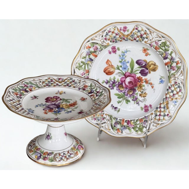 LastCHANCE!Vintage Schumann Bavaria Chateau Pattern Compote and Luncheon Plate - A Pair For Sale In Seattle - Image 6 of 17