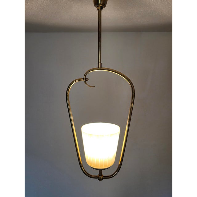 Mid-Century Scandinavian Brass Pendant Lamp with Glass Shade, 1950s For Sale - Image 15 of 18