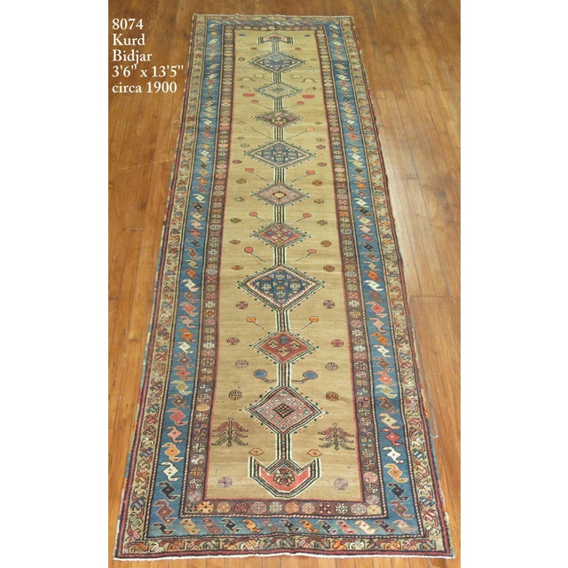 Textile Early 20th Century Tribal Persian Kurd Bidjar Runner - 3'6" x 13'5" For Sale - Image 7 of 7