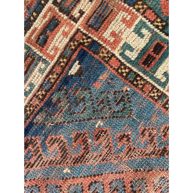 Terra Cotta 1910-20's Antique Caucasian Rug With Ram Horn Outlined Diamond Rug 4 4 X 6 4 For Sale - Image 8 of 13