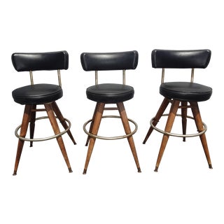 Vintage Mid Century Modern Black Swivel Barstools Bar Stools For Sale