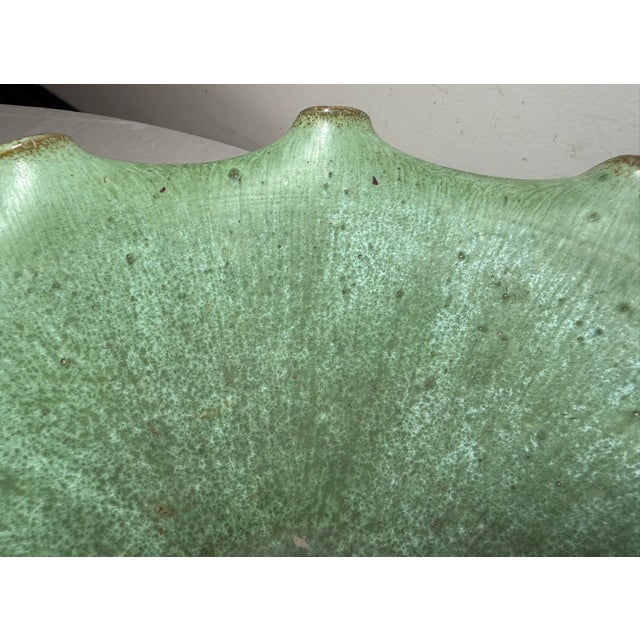 Green Large Antique Handmade North Carolina Us Green Glaze Centerpiece Pottery Bowl For Sale - Image 8 of 14