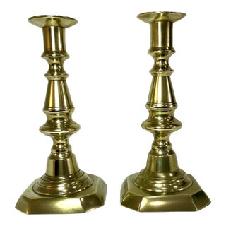 Pair of Vintage 19th Century English Brass Candlestick Holders For Sale