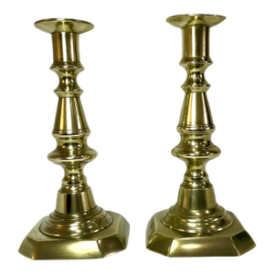 Pair of Vintage 19th Century English Brass Candlestick Holders
