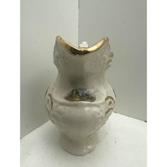 Victorian Vintage Victorian Style Ceramic Pitcher & Wash Basin Set – Courting Couple Motif, Gold Gilt For Sale - Image 3 of 11