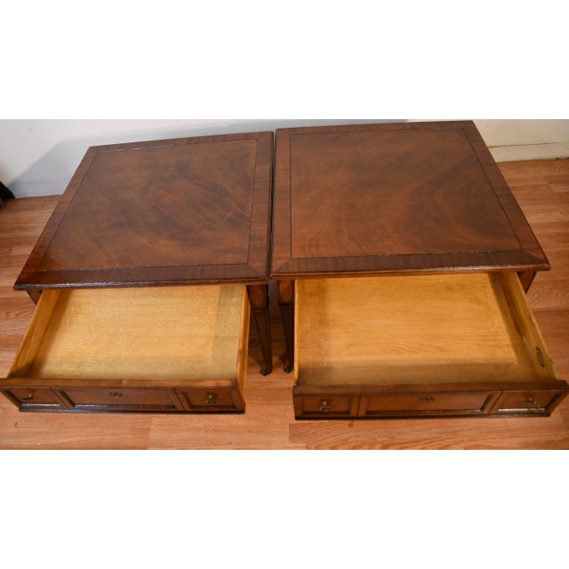 1930s Pair of Brandt English Regency Mahogany Side Tables / End Tables For Sale - Image 9 of 16