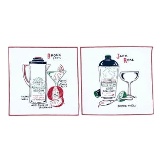 Late 20th Century Pair Restoration Hardware Estelle & Alvin's Cotton Cocktail Napkins For Sale