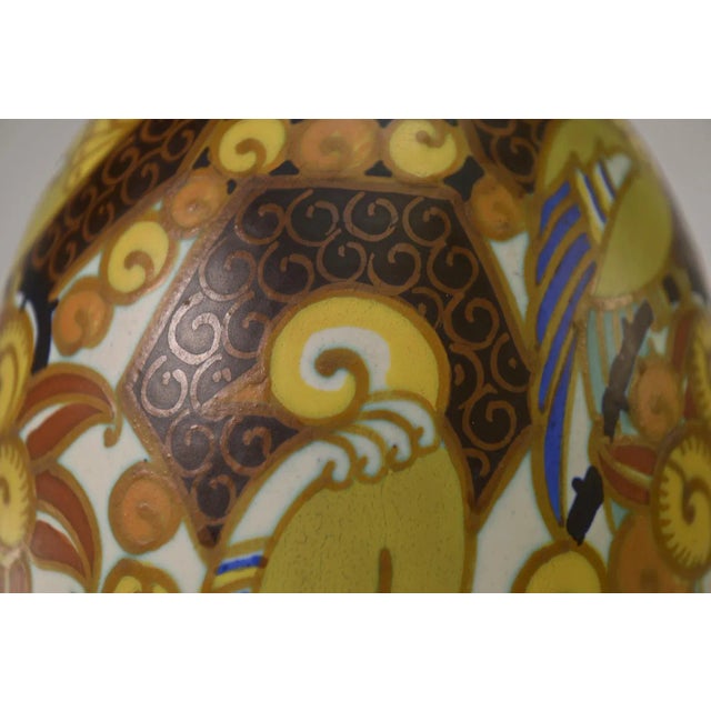 Art Deco Ceramic Porcelain Vase Birds of Paradise by Jan Wind, 1920s For Sale - Image 3 of 12