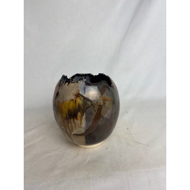 Abstract Organic Pottery Vase by Flynn Sochon W/ Deckled Rim For Sale - Image 3 of 5