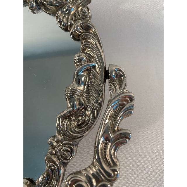 Vintage French Silverplated Tabletop Vanity Mirror For Sale - Image 9 of 12