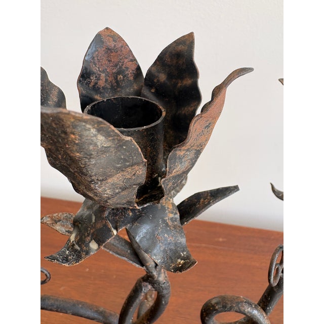 1950s 1950s Pair of Wrought Iron Candle Holders For Sale - Image 5 of 9