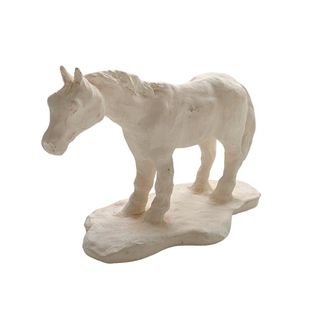 Vintage primitive chalkware horse sculpture featuring a clean, understated silhouette and matte white finish. Cast in...