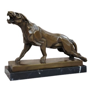 Henry Moore Modern Art Abstract Jaguar Panther Cougar Lion Bronze Sculpture For Sale