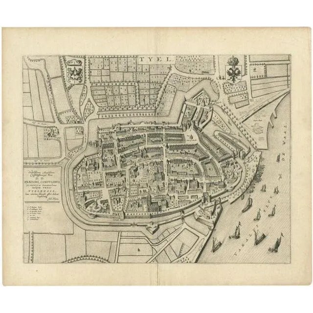 Antique Map of the City of Tiel by Blaeu, 1649 For Sale - Image 6 of 6