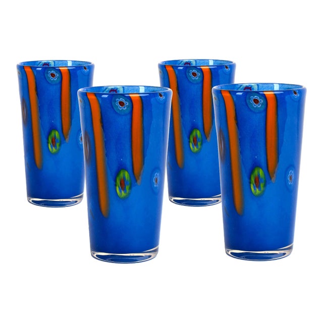 Torcello Millefiori /Stripes Highball, Cobalt, Set of 4 For Sale
