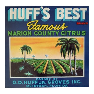 1930s 'Huff’s Best Famous Marion County Citrus' McIntosh, Florida Fruit Crate Label For Sale