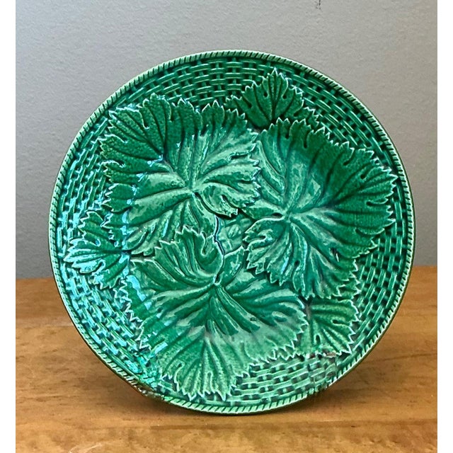 Vintage French Majolica Leaf Design Plate For Sale - Image 9 of 12