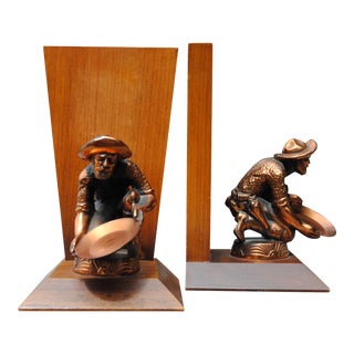 Vintage Gold Prospector Panning Bookends - a Pair For Sale