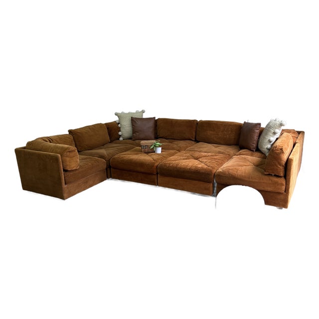 Vintage Selig of Monroe Playpen Modular Conversation Pit Sectional in Original Rust Velvet For Sale