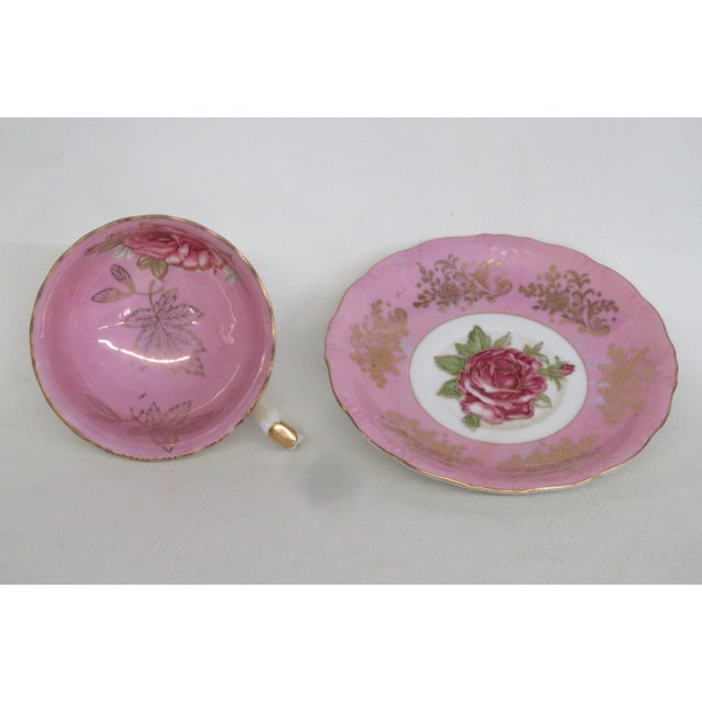 Mid 20th Century Royal Halsey Pink Opalescent Lusterware Footed Teacup and Saucer - Pair For Sale - Image 13 of 13