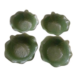 Vintage WCL Salad Bowl Set Green Cabbage Lettuce Leaf Serving Bowls - Set of 4 For Sale